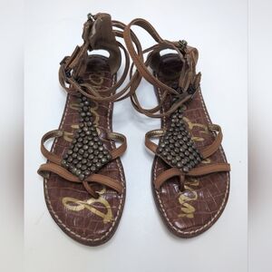 Sam Edelman Tan Metalic Ginger Back Zip Beaded Gladiator Sandals Womens Size 5